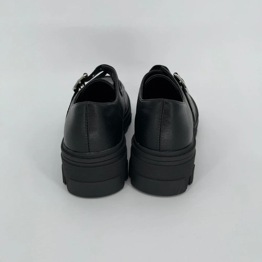 Forever Women's Black‎ Buckle Strap Chunky Lug Sole Berry-96 Loafers Size 8.5